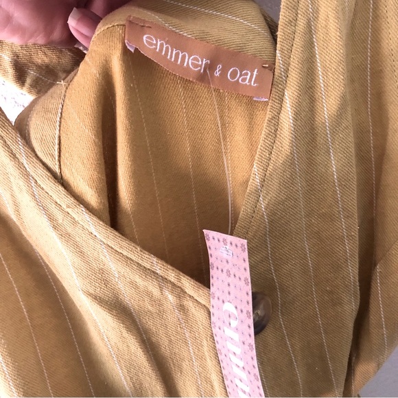 Emmer & Oat Jumpsuit Halter Pinstripes Mustard Cotton Blend Size Small Pockets - Picture 9 of 13